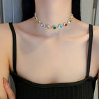 FYUAN Geometric Colorful Crystal Choker Necklaces for Women Clavicle Chain Necklaces Jewelry Bijoux