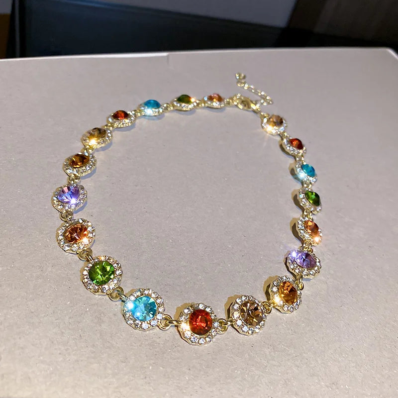 FYUAN Geometric Colorful Crystal Choker Necklaces for Women Clavicle Chain Necklaces Jewelry Bijoux