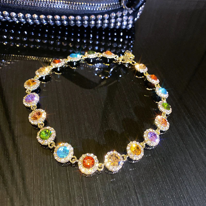 FYUAN Geometric Colorful Crystal Choker Necklaces for Women Clavicle Chain Necklaces Jewelry Bijoux
