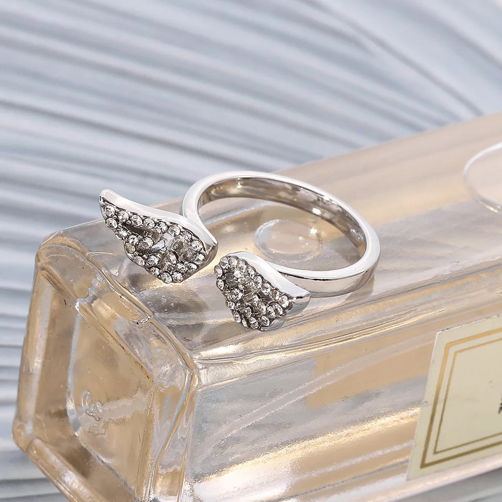 Silver Color Angel Wings Ring Adjustable Micro Pave Zircon Joint Rings For Women Fashion Opening Rings Jewelry Female Lover Gift