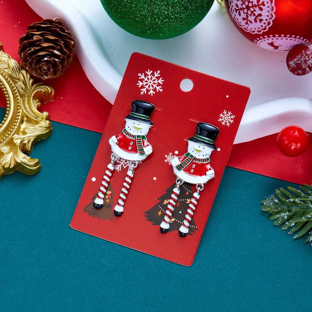 Creative Christmas Snowman Drop Earrings For Women Cute Enamel Gingerbread Man Candy Cane Dangle Earring New Year Jewelry Gift