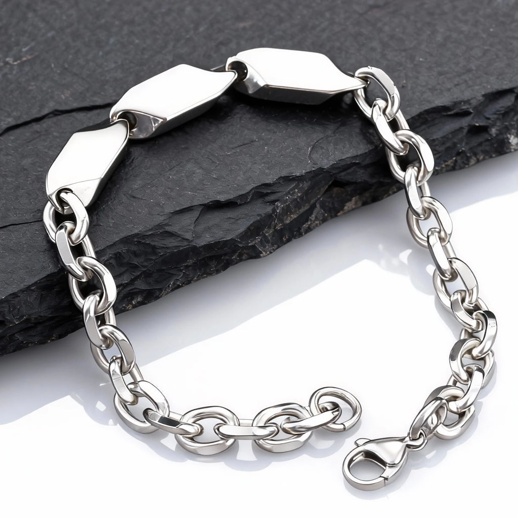 Cool Punk Stainless Steel Chain Bracelet for Men,21CM Silver Color Metal Chain Wristband,Hip Hop Jewelry Gift