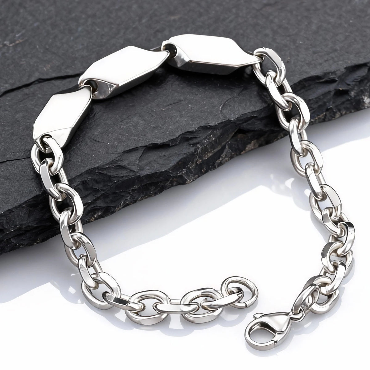 Cool Punk Stainless Steel Chain Bracelet for Men,21CM Silver Color Metal Chain Wristband,Hip Hop Jewelry Gift
