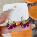 Fashion Red Rose Flower Hoop Earrings for Women Exquisite Elegant Shiny Crystal U-Shaped Ear Buckle Wedding Party Jewelry Gifts