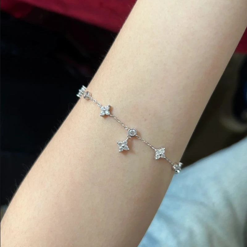 S925 Silver Zircon Bracelets Women Korean Fashion Sweet Girls Sparkling Hollow Delicate Chain Bracelet Party Fine Jewelry Gifts