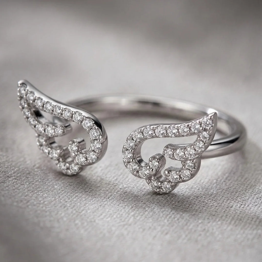 Silver Color Angel Wings Ring Adjustable Micro Pave Zircon Joint Rings For Women Fashion Opening Rings Jewelry Female Lover Gift