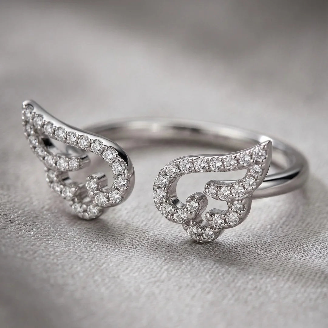 Silver Color Angel Wings Ring Adjustable Micro Pave Zircon Joint Rings For Women Fashion Opening Rings Jewelry Female Lover Gift