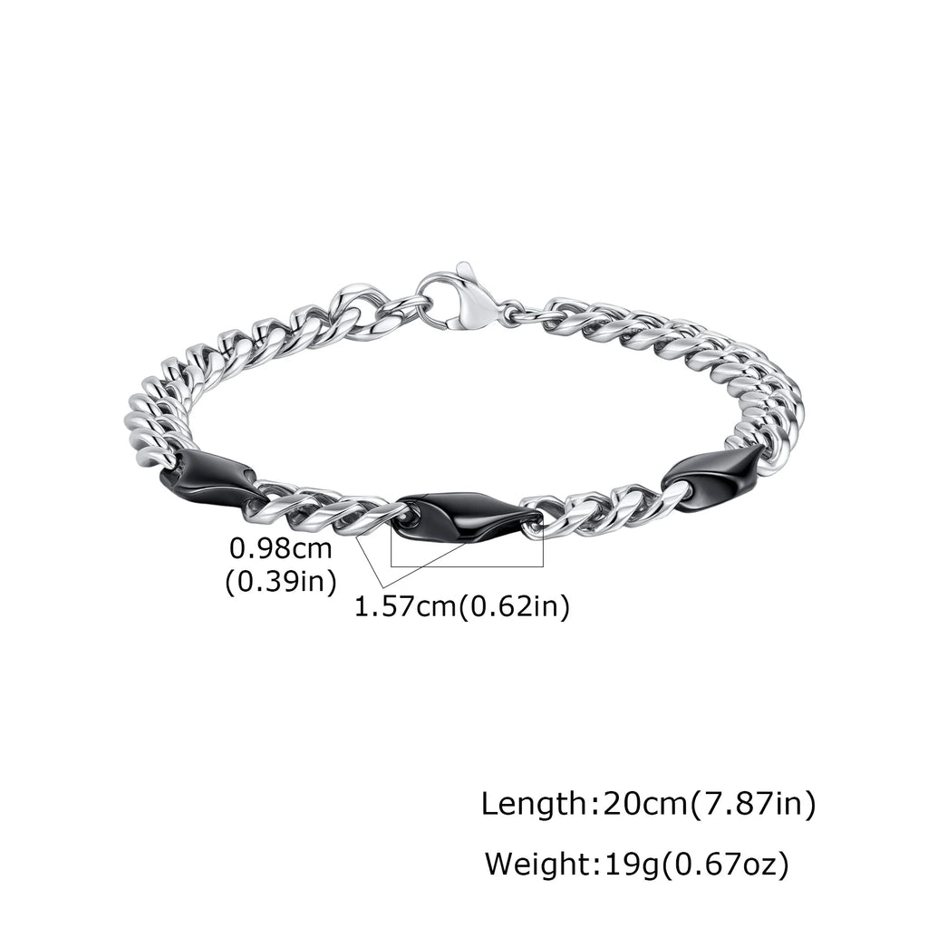 Cool Punk Stainless Steel Chain Bracelet for Men,21CM Silver Color Metal Chain Wristband,Hip Hop Jewelry Gift