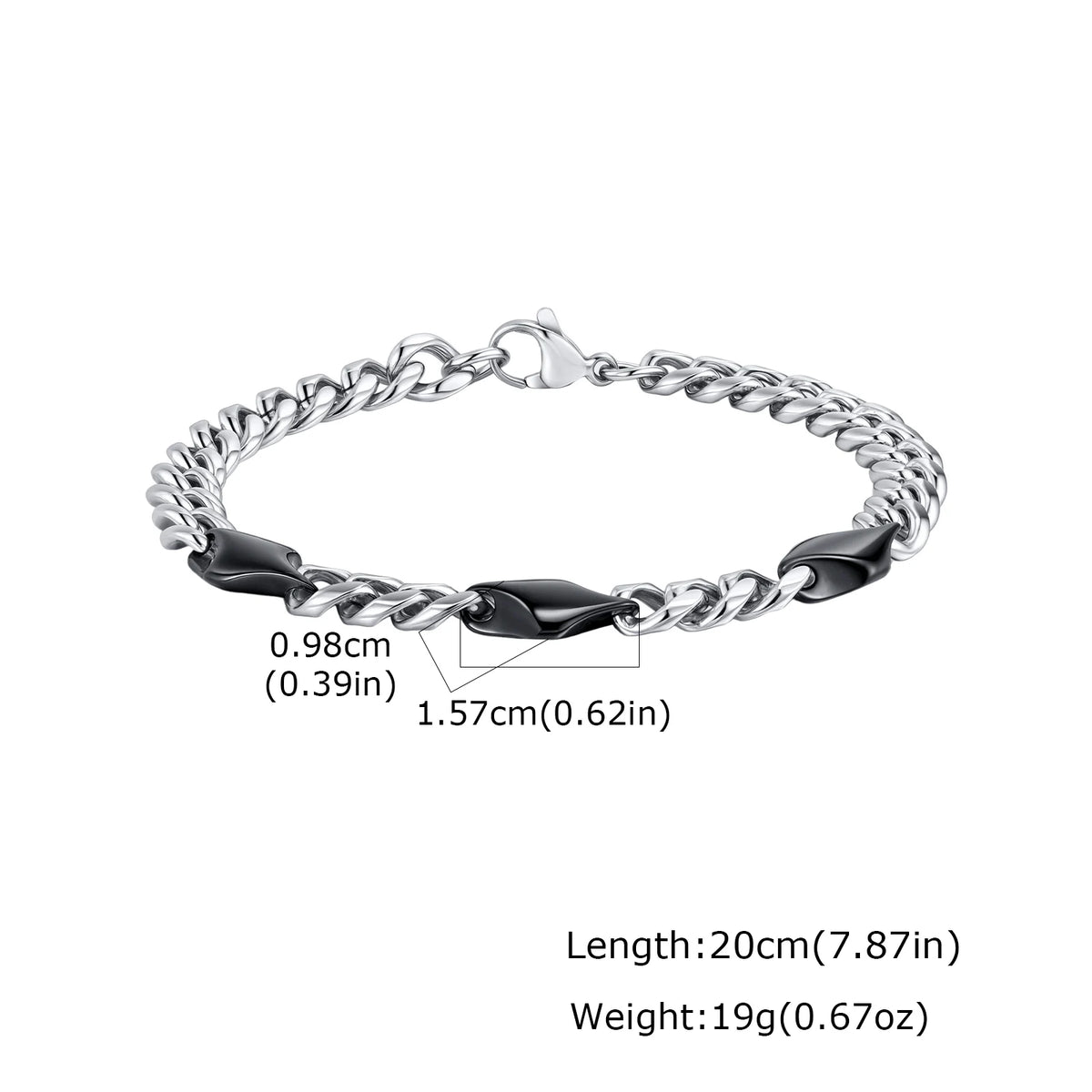Cool Punk Stainless Steel Chain Bracelet for Men,21CM Silver Color Metal Chain Wristband,Hip Hop Jewelry Gift