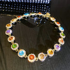 DREJEW Geometric Colorful Crystal Choker Necklaces for Women Clavicle Chain Necklaces Jewelry Bijoux for Party Gift Accessories