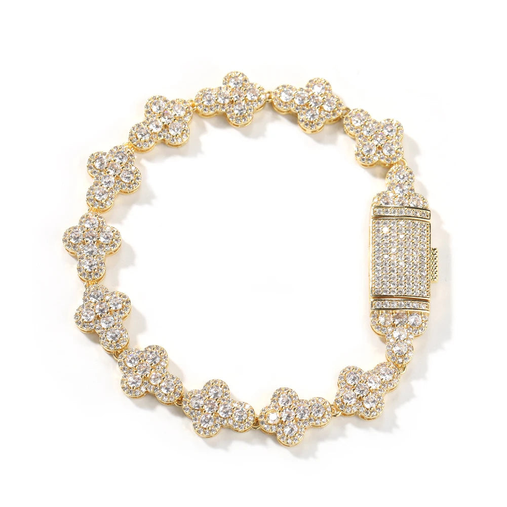 THE BLING KING 11mm Full Cross Charm Chain Bracelet For Men Sparkle Iced Out 5A+ Cubic Zirconia Tennis Link Hip Hop Punk Jewelry